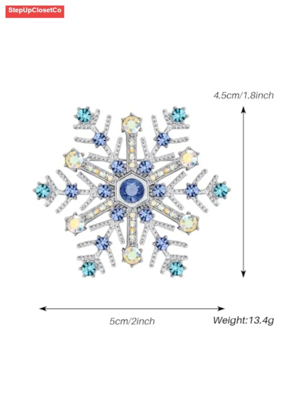 Snowflake Brooch Pin Crystal Rhinestone Silver Tone